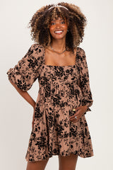 Taupe Floral Square Neck Maternity Dress