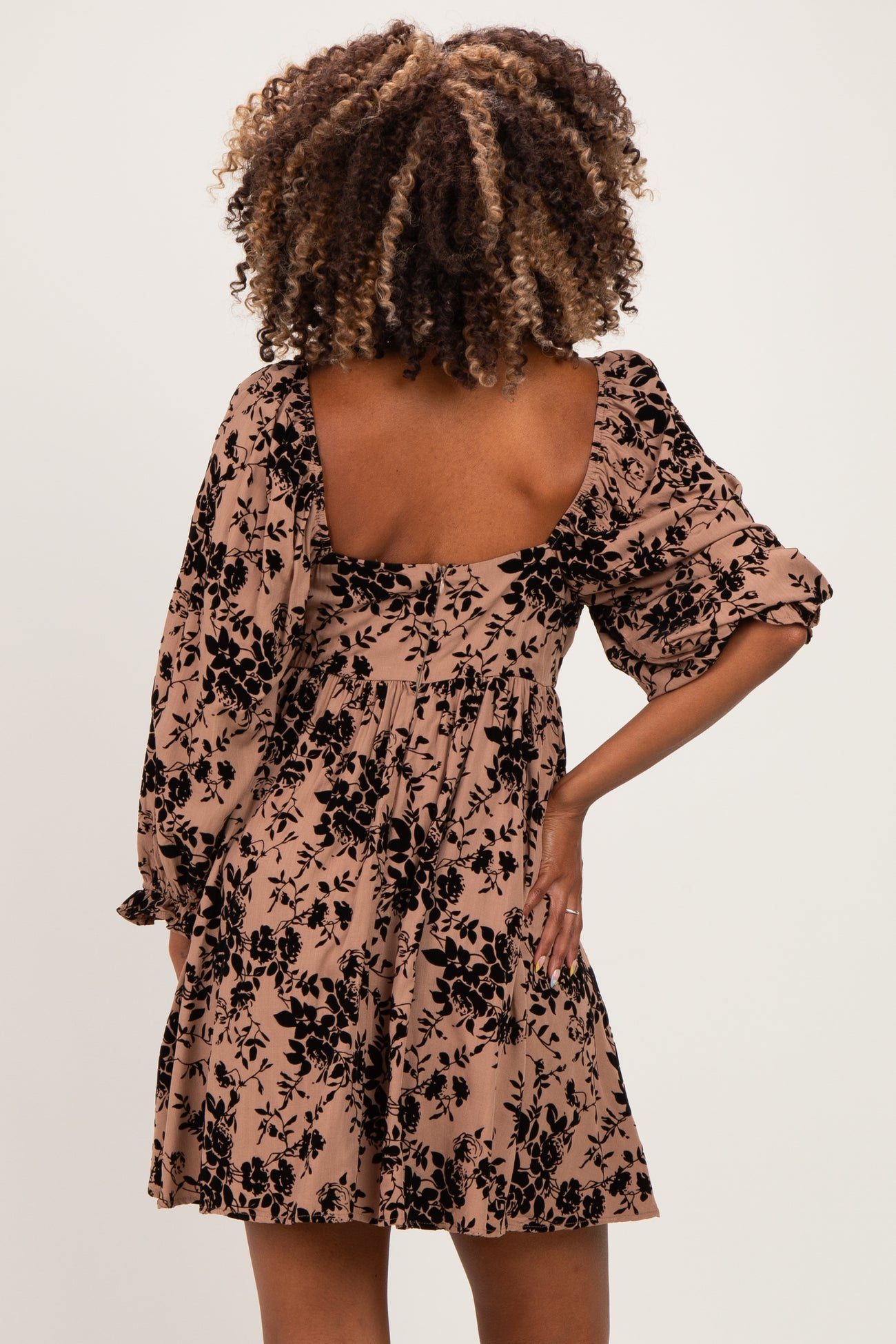 Taupe Floral Square Neck Maternity Dress