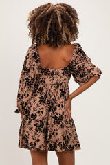Taupe Floral Square Neck Maternity Dress