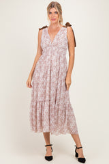 Ivory Floral Deep V Shoulder Tie Maternity Dress