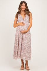 Ivory Floral Deep V Shoulder Tie Maternity Dress