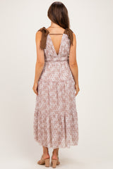 Ivory Floral Deep V Shoulder Tie Maternity Dress