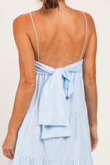 Light Blue Tiered Bow Detail Midi Dress