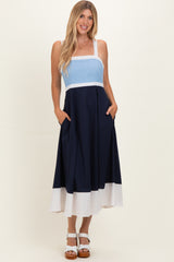 Light Blue Navy Colorblock Sleeveless Midi Dress