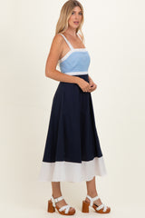 Light Blue Navy Colorblock Sleeveless Midi Dress