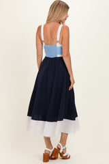 Light Blue Navy Colorblock Sleeveless Midi Dress