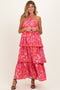 Red Floral Flowy Tiered Maternity Maxi Dress