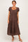 Brown Polka Dot Short Sleeve Midi Dress
