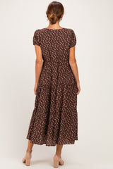Brown Polka Dot Short Sleeve Midi Dress
