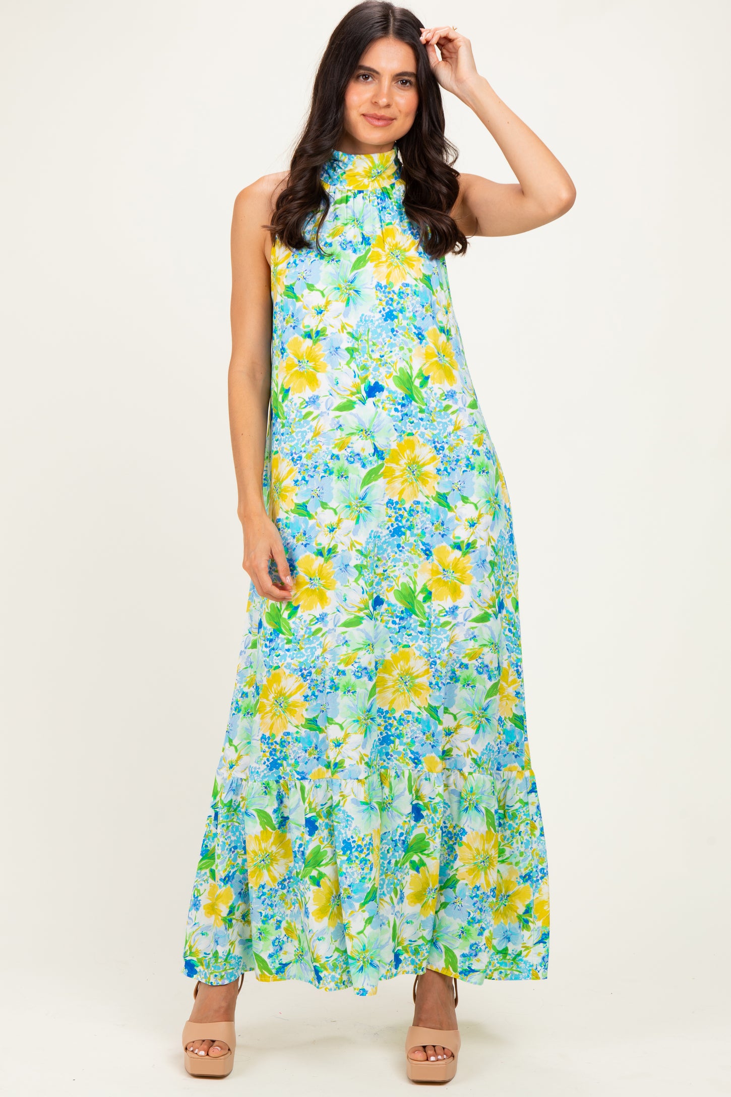 Blue Floral Halter Maxi Dress
