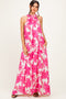 Pink Floral Halter Maxi Dress