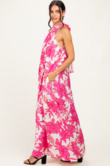 Pink Floral Halter Maxi Dress
