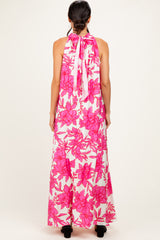 Pink Floral Halter Maxi Dress