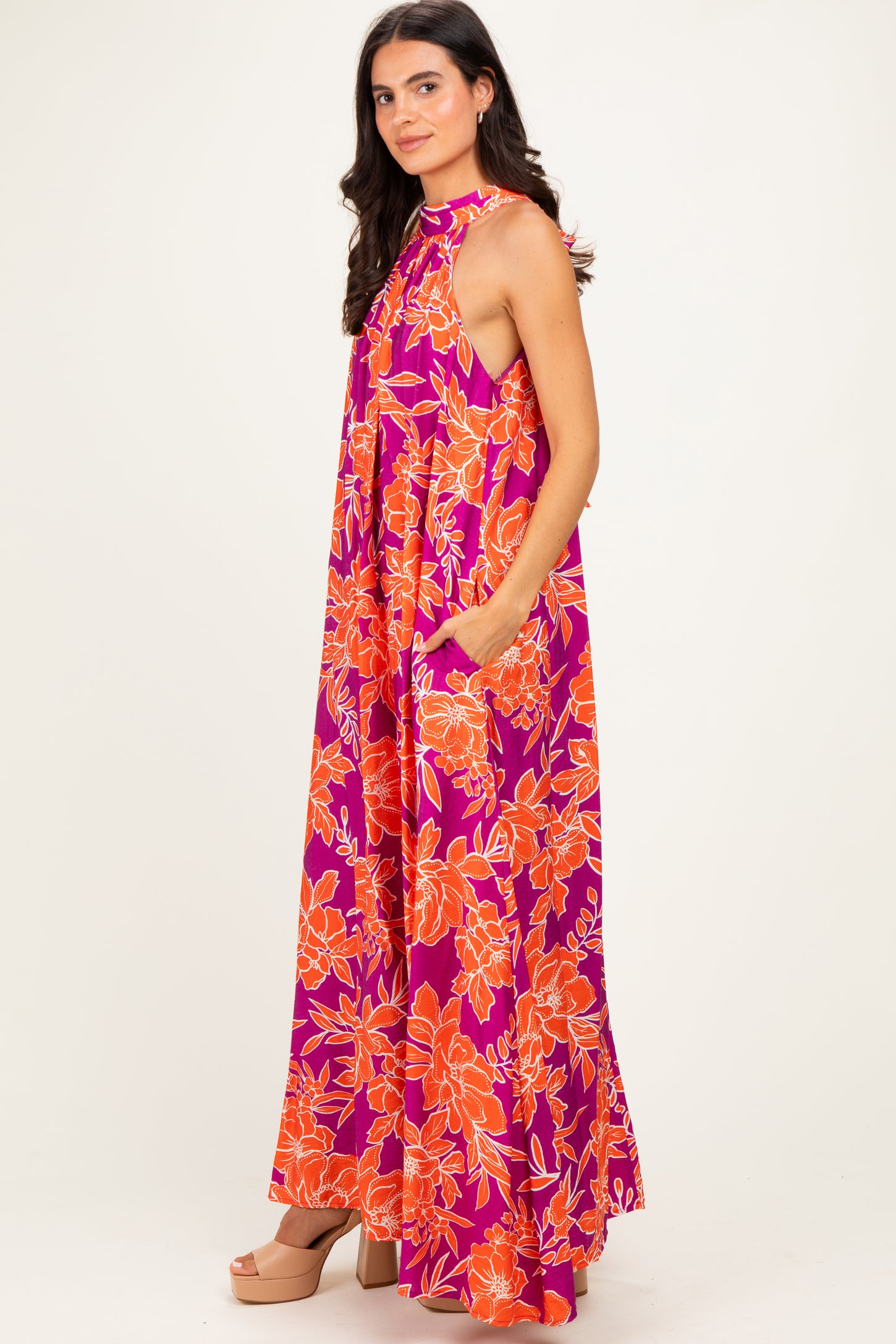 Plum Floral Halter Maxi Dress