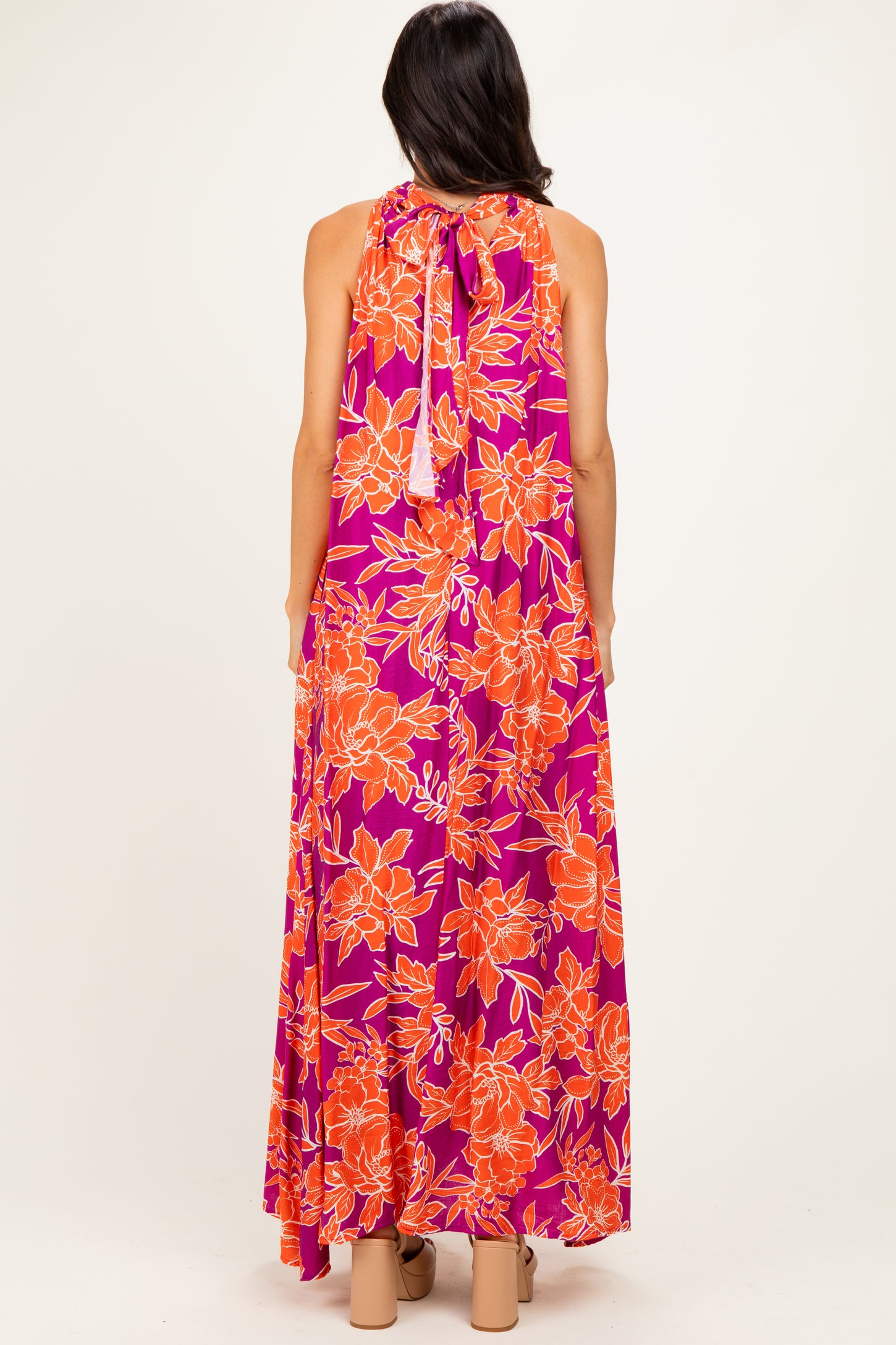 Plum Floral Halter Maxi Dress