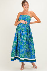 Royal Floral Strapless Maternity Midi Dress