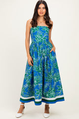Royal Floral Strapless Maternity Midi Dress