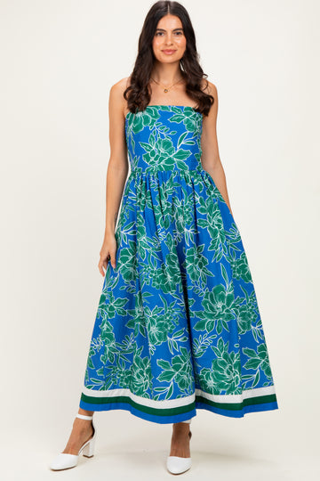 Royal Floral Strapless Midi Dress