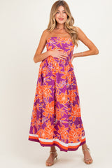 Plum Floral Strapless Maternity Midi Dress