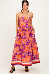 Plum Floral Strapless Maternity Midi Dress