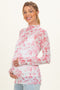Pink Floral Sheer Mesh High Neckline Maternity Top