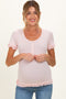 Light Pink Ruffle Trim Pointelle Knit Maternity Henley Top