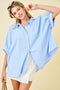 Blue Button Down Textured Stripe Oversized Shirt