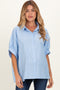 Blue Button Down Textured Stripe Oversized Maternity Shirt