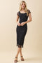 Black Floral Mesh Midi Dress