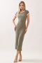 Faded Olive Colorblock Trim Midi Dress