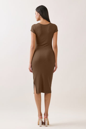 Cocoa Square Neck Side Slit Midi Dress