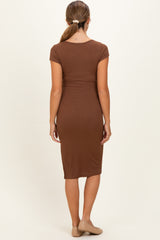 Cocoa Square Neck Side Slit Maternity Midi Dress