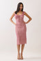 Smoke Rose Mesh Front Tie Midi Dress