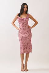 Smoke Rose Mesh Front Tie Maternity Midi Dress