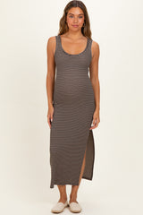 Black Beige Sleeveless Striped Maternity Maxi Dress