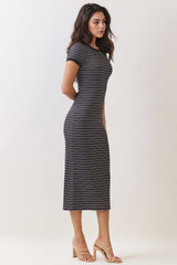 Nightshade Striped Solid Trim Midi Dress