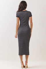 Nightshade Striped Solid Trim Midi Dress
