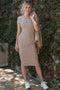Ecru Striped Henley Midi Dress