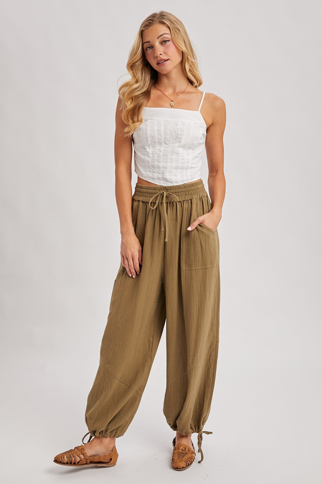 Olive Tie Hem Pants