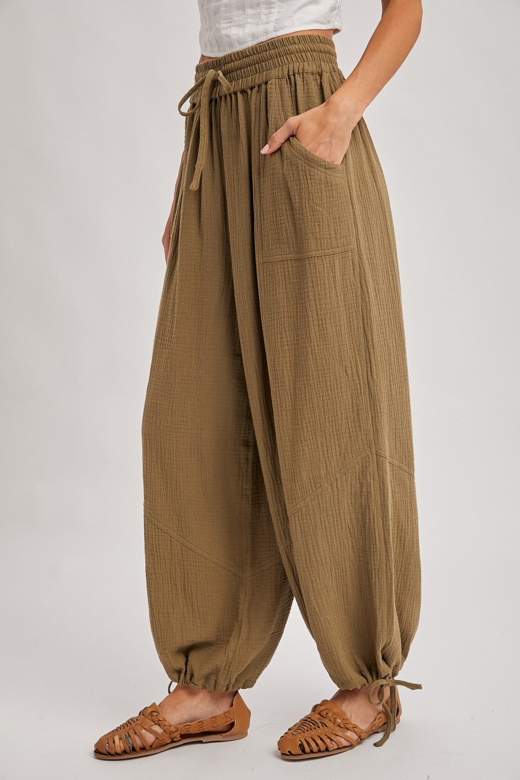 Olive Tie Hem Pants