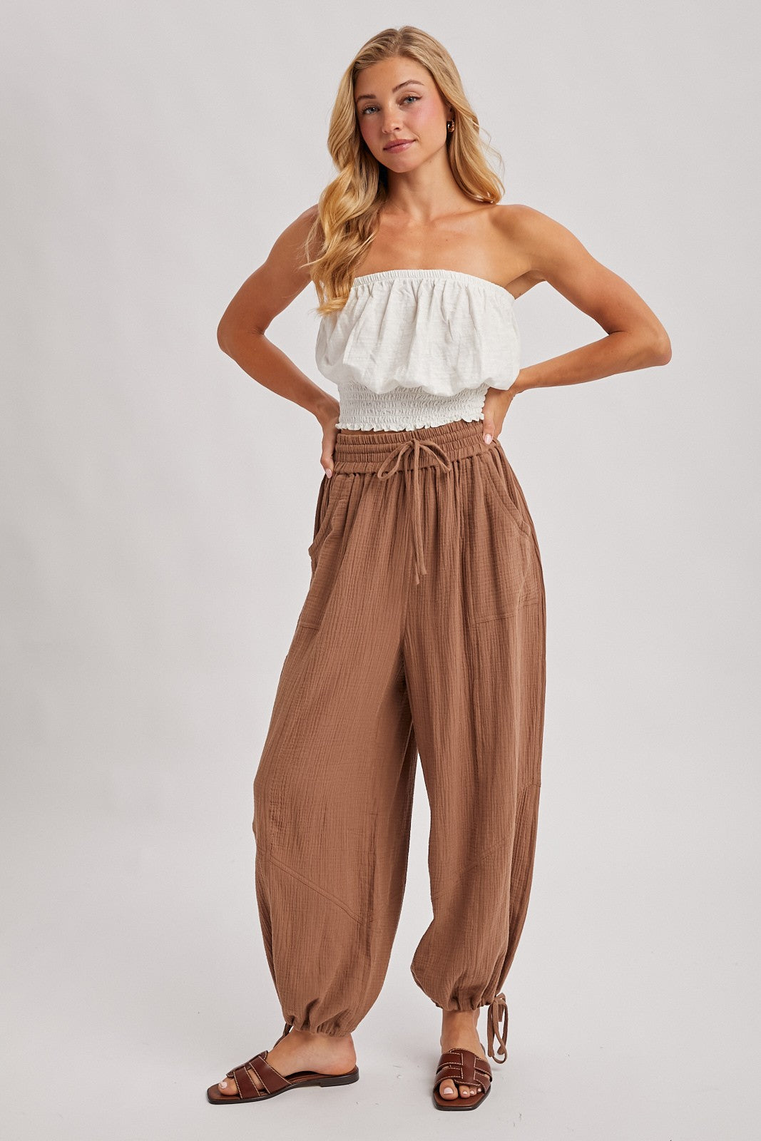 Latte Tie Hem Maternity Pants