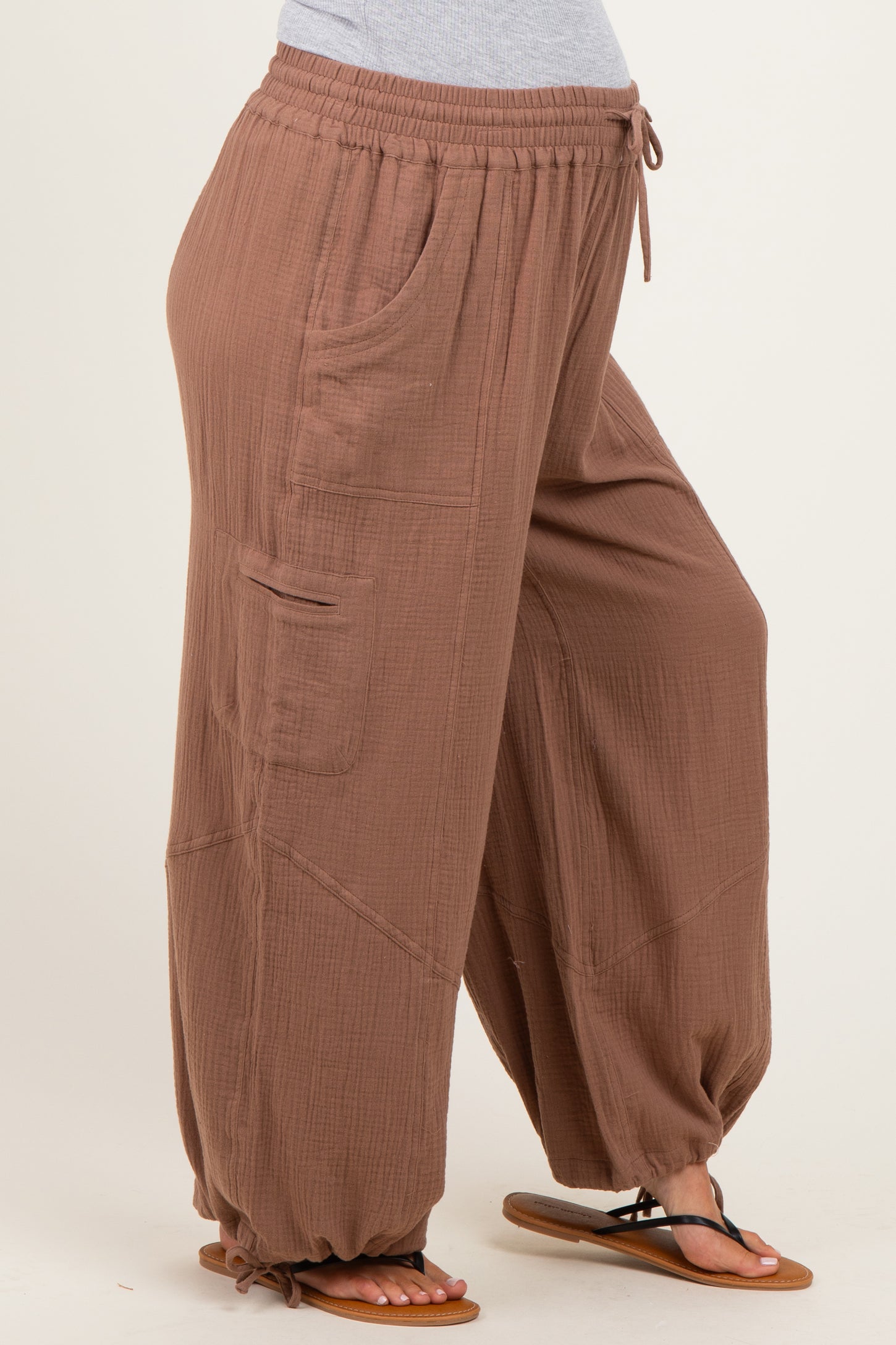 Latte Tie Hem Maternity Pants