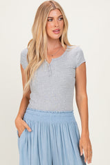 Heather Grey Short Sleeve Henley Top