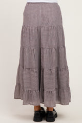 Brown Plaid Drawstring Tiered Maternity Midi Skirt