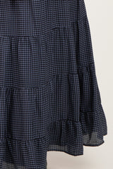 Navy Plaid Drawstring Tiered Maternity Midi Skirt