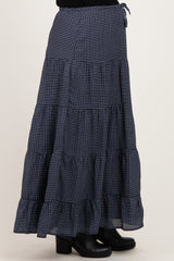 Navy Plaid Drawstring Tiered Maternity Midi Skirt