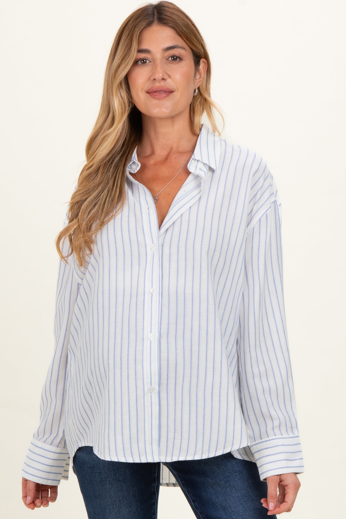 Blue Striped Button Down Maternity Shirt