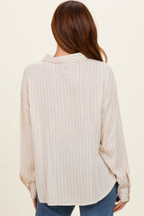 Light Taupe Brown Striped Relaxed Button-Up Shirt