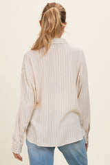 Light Taupe Brown Striped Relaxed Button-Up Maternity Shirt
