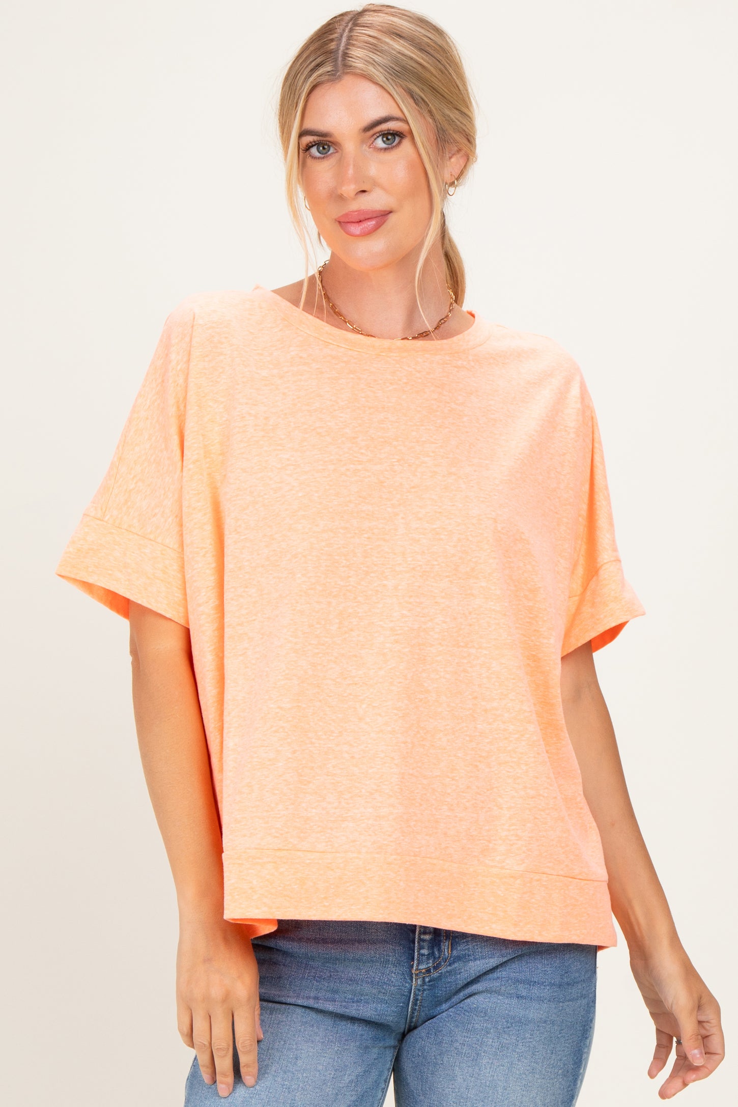 Neon Coral Oversized Short Sleeve Top